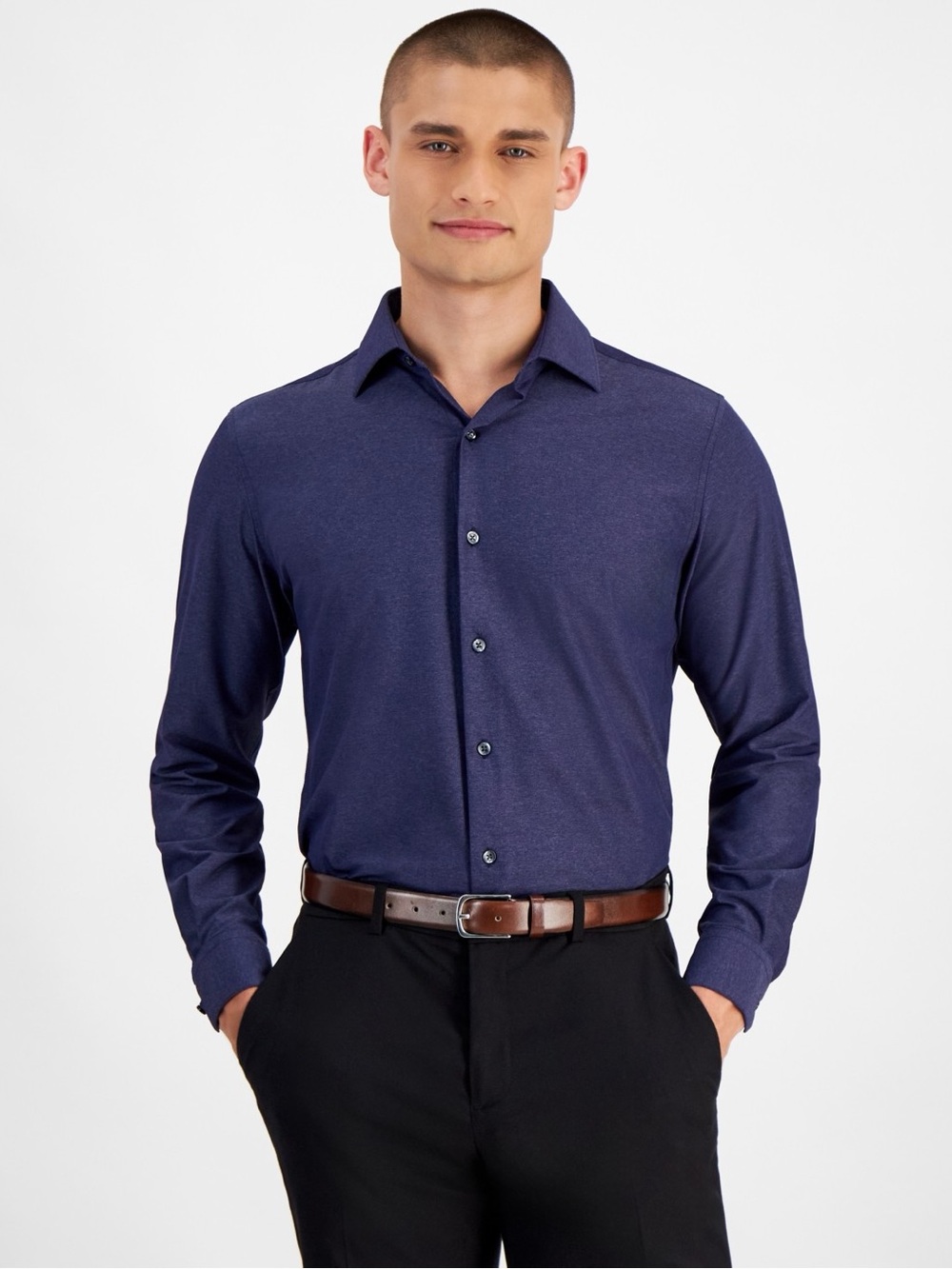 Alfani Men's Slim-Fit Melange Solid Dress Shirt NWT